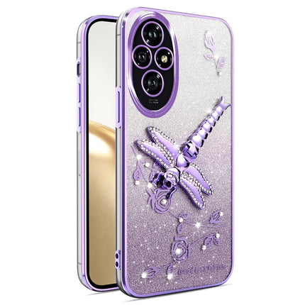 KADEM For Honor 200 5G Case Dragonfly Kickstand TPU Flowers Glitter Phone Cover - Purple