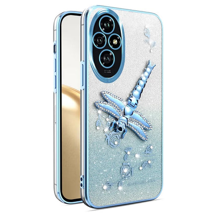 KADEM For Honor 200 Pro 5G Case Dragonfly Kickstand TPU Flowers Glitter Phone Cover - Blue