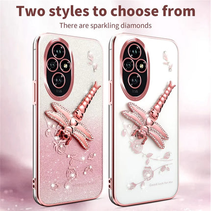 KADEM For Honor 200 Pro 5G Case Dragonfly Kickstand TPU Flowers Glitter Phone Cover