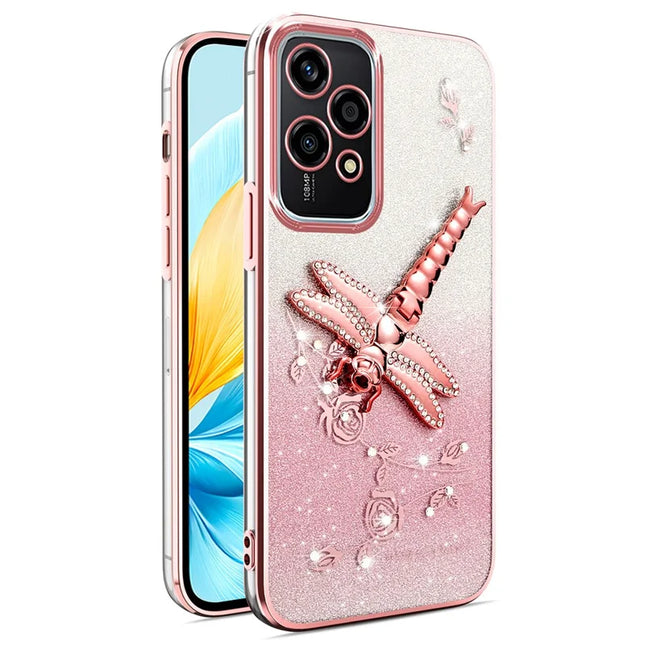 KADEM For Honor 200 Lite Case Dragonfly Kickstand TPU Flowers Glitter Phone Cover - Pink