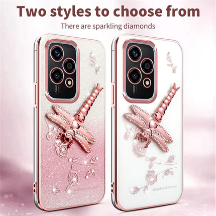 KADEM For Honor 200 Lite Case Dragonfly Kickstand TPU Flowers Glitter Phone Cover