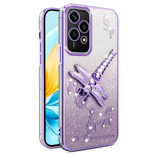 KADEM For Honor 200 Lite Case Dragonfly Kickstand TPU Flowers Glitter Phone Cover - Purple