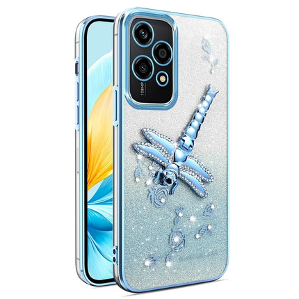 KADEM For Honor 200 Lite Case Dragonfly Kickstand TPU Flowers Glitter Phone Cover - Blue