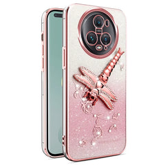 KADEM For Honor Magic5 Pro Case Dragonfly Kickstand TPU Flowers Glitter Phone Cover - Pink