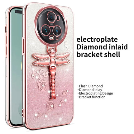 KADEM For Honor Magic5 Pro Case Dragonfly Kickstand TPU Flowers Glitter Phone Cover