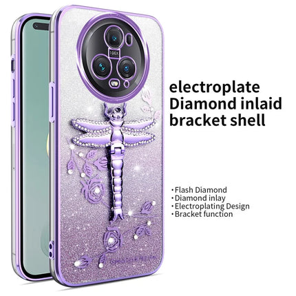KADEM For Honor Magic5 Pro Case Dragonfly Kickstand TPU Flowers Glitter Phone Cover