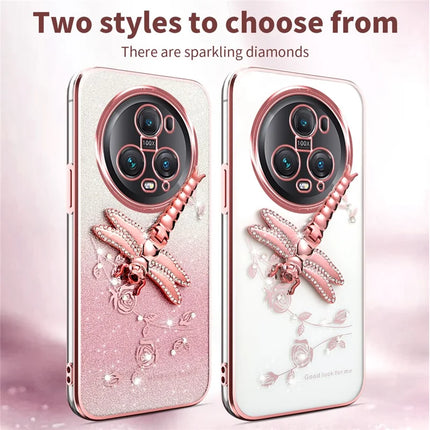 KADEM For Honor Magic5 Pro Case Dragonfly Kickstand TPU Flowers Glitter Phone Cover