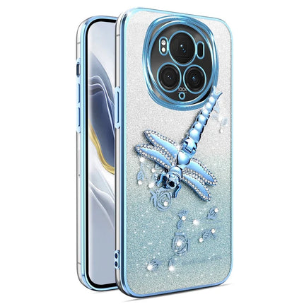 KADEM For Honor Magic6 Pro 5G Case Dragonfly Kickstand TPU Flowers Glitter Phone Cover - Blue