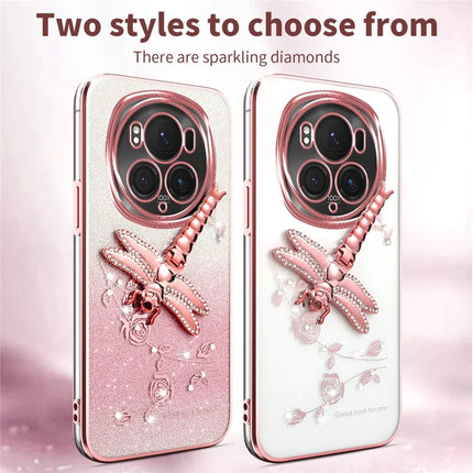 KADEM For Honor Magic6 Pro 5G Case Dragonfly Kickstand TPU Flowers Glitter Phone Cover