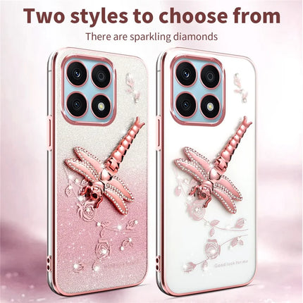 KADEM For Honor X6a 4G Case Dragonfly Kickstand TPU Flowers Glitter Phone Cover