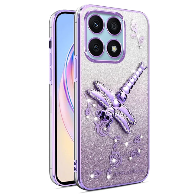 KADEM For Honor X6a 4G Case Dragonfly Kickstand TPU Flowers Glitter Phone Cover - Purple