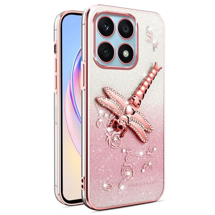KADEM For Honor X8b 4G Case Dragonfly Kickstand TPU Flowers Glitter Phone Cover - Pink