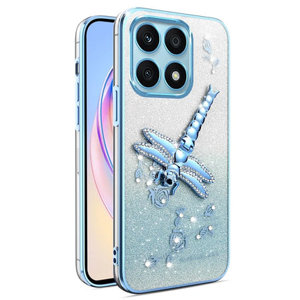 KADEM For Honor X8b 4G Case Dragonfly Kickstand TPU Flowers Glitter Phone Cover - Blue