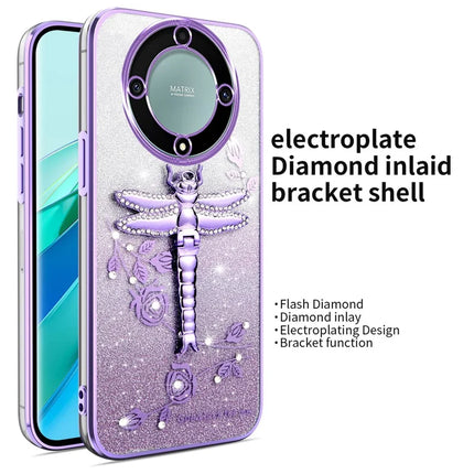 KADEM Case For Honor X40 5G / X9a 5G / Magic5 Lite 5G Dragonfly Kickstand TPU Flowers Glitter Phone Cover
