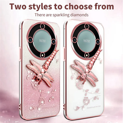 KADEM Case For Honor X40 5G / X9a 5G / Magic5 Lite 5G Dragonfly Kickstand TPU Flowers Glitter Phone Cover