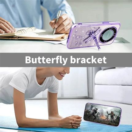 KADEM Case For Honor X40 5G / X9a 5G / Magic5 Lite 5G Dragonfly Kickstand TPU Flowers Glitter Phone Cover