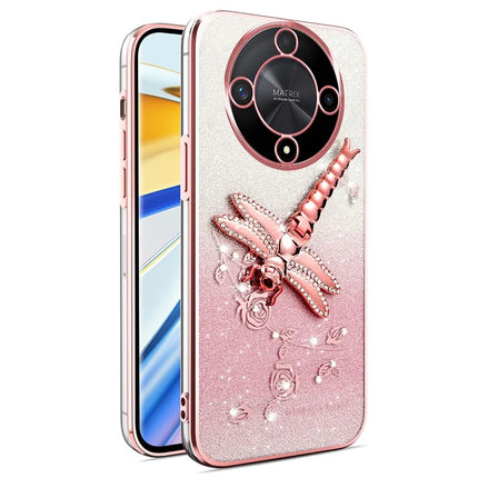 KADEM Case For Honor X9b 5G / X50 5G / Magic6 Lite 5G Dragonfly Kickstand TPU Flowers Glitter Phone Cover - Pink