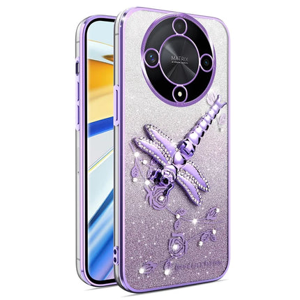 KADEM Case For Honor X9b 5G / X50 5G / Magic6 Lite 5G Dragonfly Kickstand TPU Flowers Glitter Phone Cover - Purple