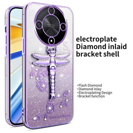 KADEM Case For Honor X9b 5G / X50 5G / Magic6 Lite 5G Dragonfly Kickstand TPU Flowers Glitter Phone Cover