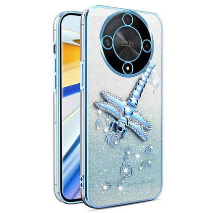KADEM Case For Honor X9b 5G / X50 5G / Magic6 Lite 5G Dragonfly Kickstand TPU Flowers Glitter Phone Cover - Blue