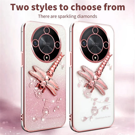 KADEM Case For Honor X9b 5G / X50 5G / Magic6 Lite 5G Dragonfly Kickstand TPU Flowers Glitter Phone Cover