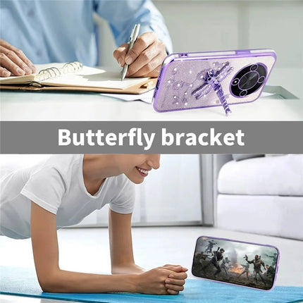 KADEM Case For Honor X9b 5G / X50 5G / Magic6 Lite 5G Dragonfly Kickstand TPU Flowers Glitter Phone Cover