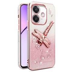 KADEM Case For Oppo A40 4G / A3x 5G / A60 5G Dragonfly Kickstand TPU Flowers Glitter Phone Cover - Pink