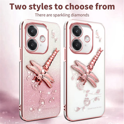 KADEM Case For Oppo A40 4G / A3x 5G / A60 5G Dragonfly Kickstand TPU Flowers Glitter Phone Cover