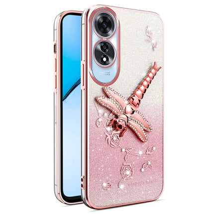 KADEM For Oppo A60 4G Case Dragonfly Kickstand TPU Flowers Glitter Phone Cover - Pink