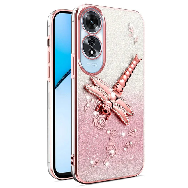 KADEM For Oppo A60 4G Case Dragonfly Kickstand TPU Flowers Glitter Phone Cover - Pink