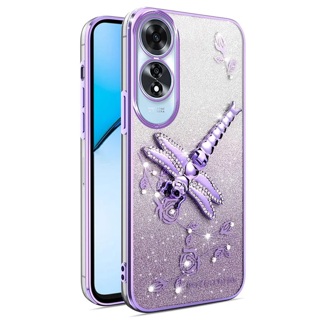 KADEM For Oppo A60 4G Case Dragonfly Kickstand TPU Flowers Glitter Phone Cover - Purple