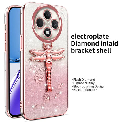 KADEM For Oppo Reno12 F 5G / F27 5G Case Dragonfly Kickstand TPU Flowers Glitter Phone Cover