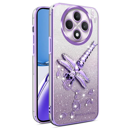 KADEM For Oppo Reno12 F 5G / F27 5G Case Dragonfly Kickstand TPU Flowers Glitter Phone Cover - Purple