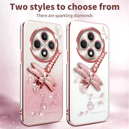 KADEM For Oppo Reno12 F 5G / F27 5G Case Dragonfly Kickstand TPU Flowers Glitter Phone Cover