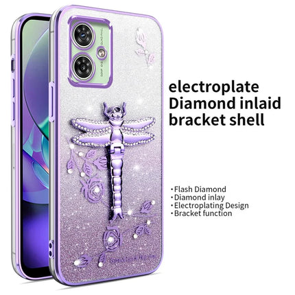 KADEM For Motorola Moto G64 5G / G54 5G Case Dragonfly Kickstand TPU Flowers Glitter Phone Cover