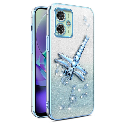 KADEM For Motorola Moto G64 5G / G54 5G Case Dragonfly Kickstand TPU Flowers Glitter Phone Cover - Blue