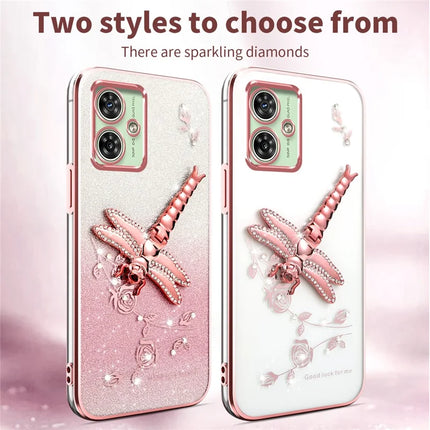 KADEM For Motorola Moto G64 5G / G54 5G Case Dragonfly Kickstand TPU Flowers Glitter Phone Cover