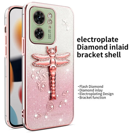 KADEM For Motorola Edge 40 5G Case Dragonfly Kickstand TPU Flowers Glitter Phone Cover