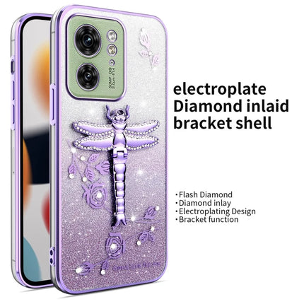 KADEM For Motorola Edge 40 5G Case Dragonfly Kickstand TPU Flowers Glitter Phone Cover