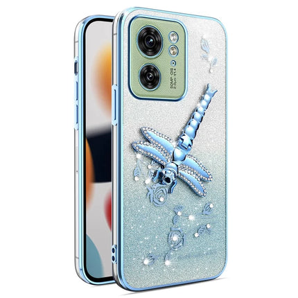 KADEM For Motorola Edge 40 5G Case Dragonfly Kickstand TPU Flowers Glitter Phone Cover - Blue