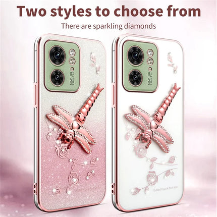 KADEM For Motorola Edge 40 5G Case Dragonfly Kickstand TPU Flowers Glitter Phone Cover