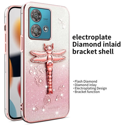 KADEM For Motorola Edge 40 Neo 5G Case Dragonfly Kickstand TPU Flowers Glitter Phone Cover