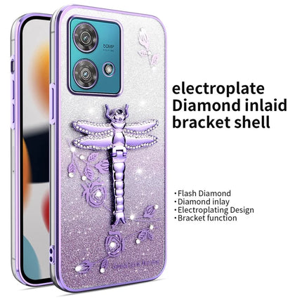 KADEM For Motorola Edge 40 Neo 5G Case Dragonfly Kickstand TPU Flowers Glitter Phone Cover