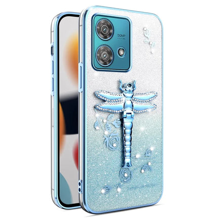 KADEM For Motorola Edge 40 Neo 5G Case Dragonfly Kickstand TPU Flowers Glitter Phone Cover - Blue
