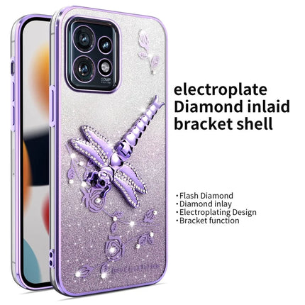 KADEM For Motorola Edge 40 Pro 5G Case Dragonfly Kickstand TPU Flowers Glitter Phone Cover