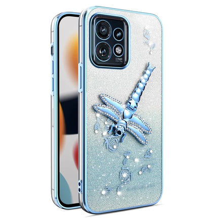 KADEM For Motorola Edge 40 Pro 5G Case Dragonfly Kickstand TPU Flowers Glitter Phone Cover - Blue