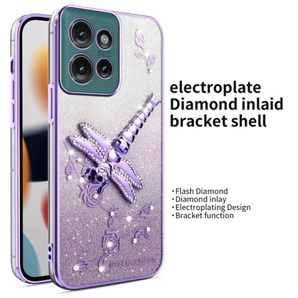 KADEM For Motorola Edge 50 5G Case Dragonfly Kickstand TPU Flowers Glitter Phone Cover
