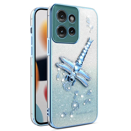 KADEM For Motorola Edge 50 5G Case Dragonfly Kickstand TPU Flowers Glitter Phone Cover - Blue