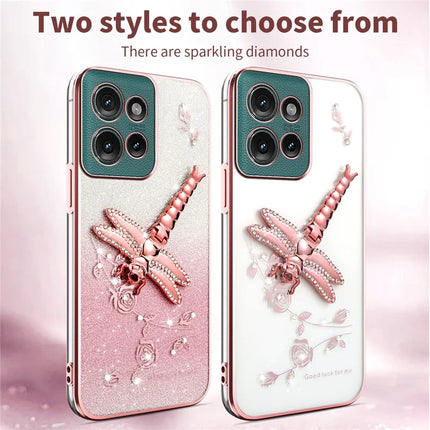 KADEM For Motorola Edge 50 5G Case Dragonfly Kickstand TPU Flowers Glitter Phone Cover
