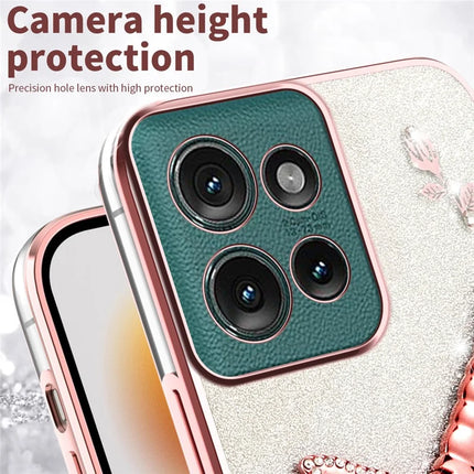 KADEM For Motorola Edge 50 5G Case Dragonfly Kickstand TPU Flowers Glitter Phone Cover